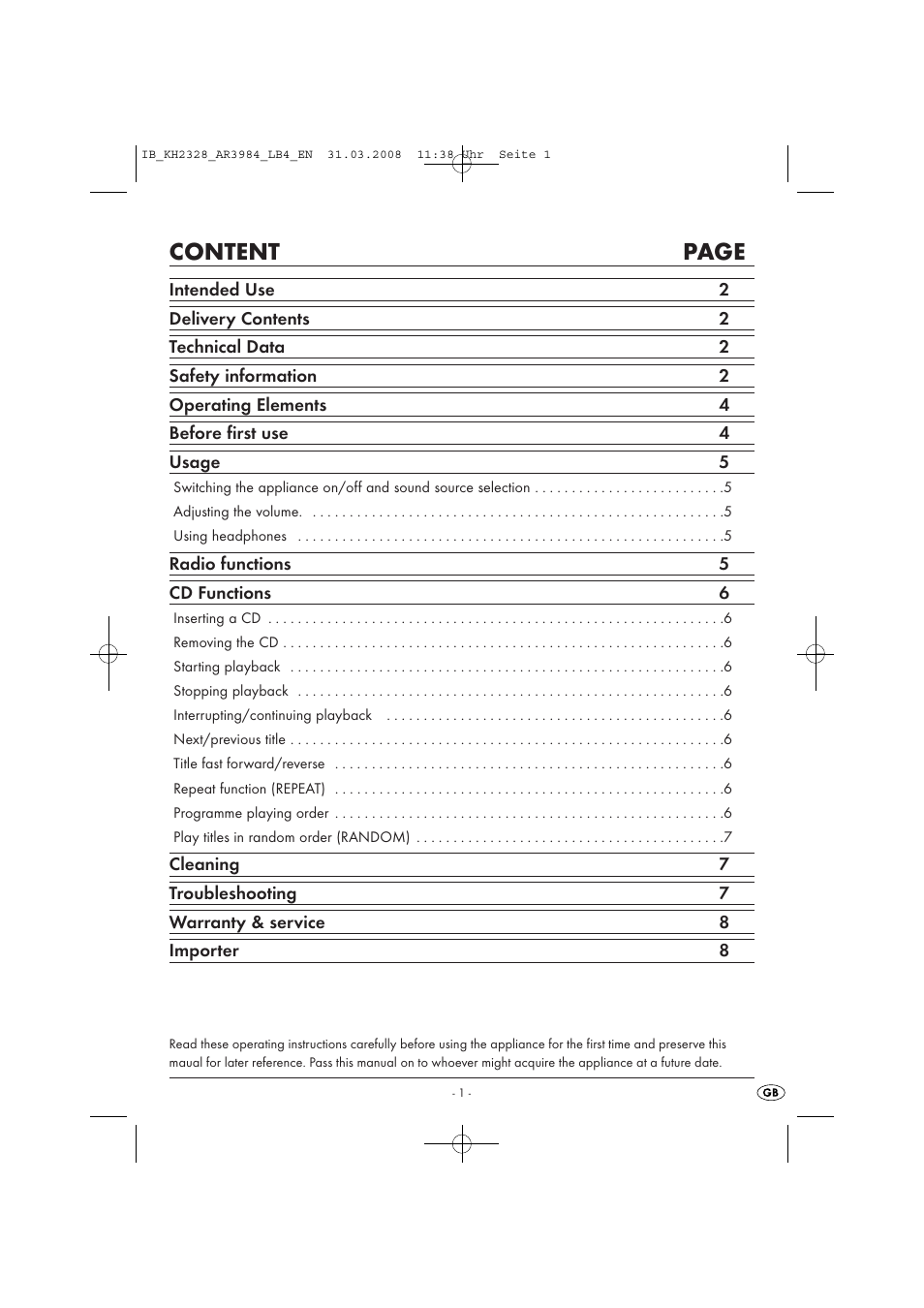 Ib_kh2328_ar3984_en, Content page | Kompernass KH 2328 User Manual | Page 3 / 46