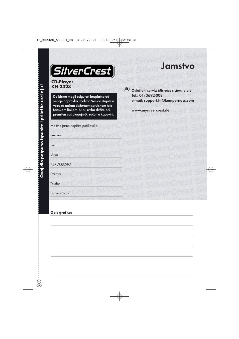 Jamstvo | Kompernass KH 2328 User Manual | Page 33 / 46