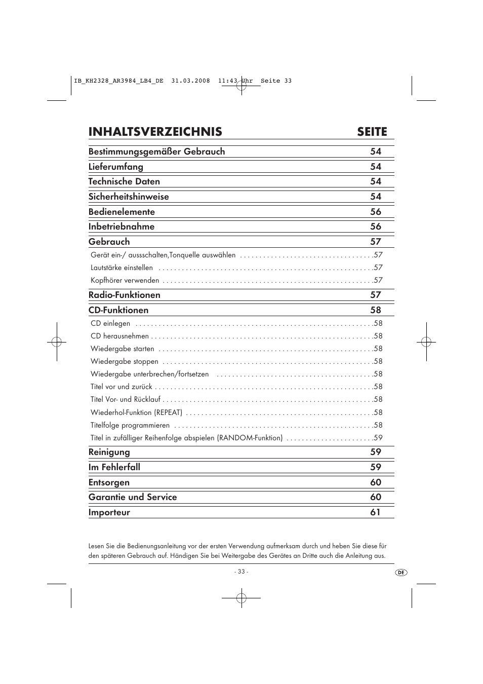 Ib_kh2328_ar3984_lb4_de, Inhaltsverzeichnis seite | Kompernass KH 2328 User Manual | Page 35 / 46