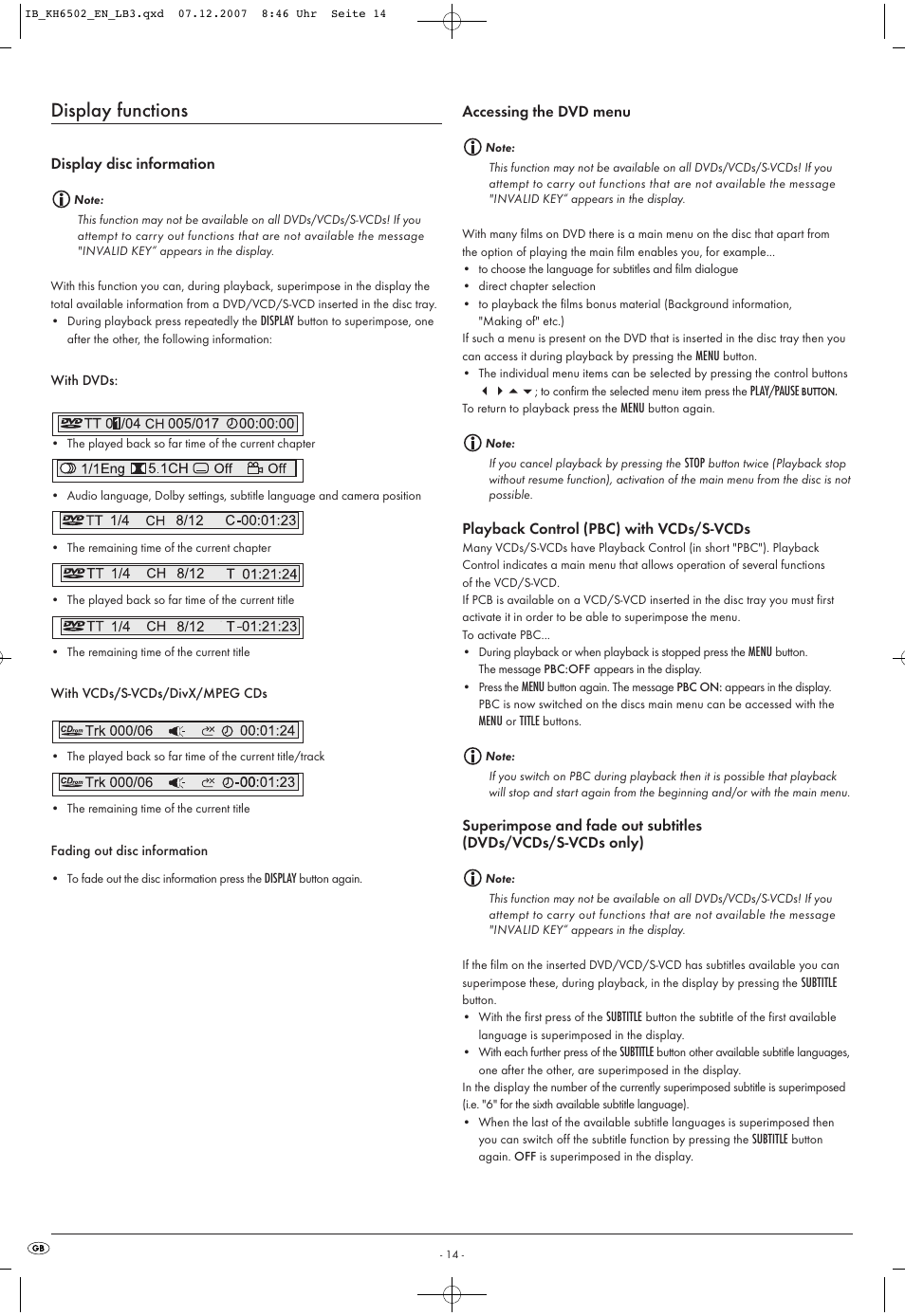 Display functions | Kompernass KH 6502 User Manual | Page 16 / 46