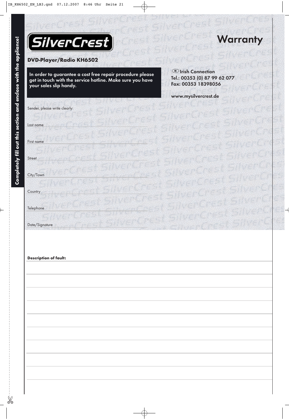Warranty | Kompernass KH 6502 User Manual | Page 23 / 46