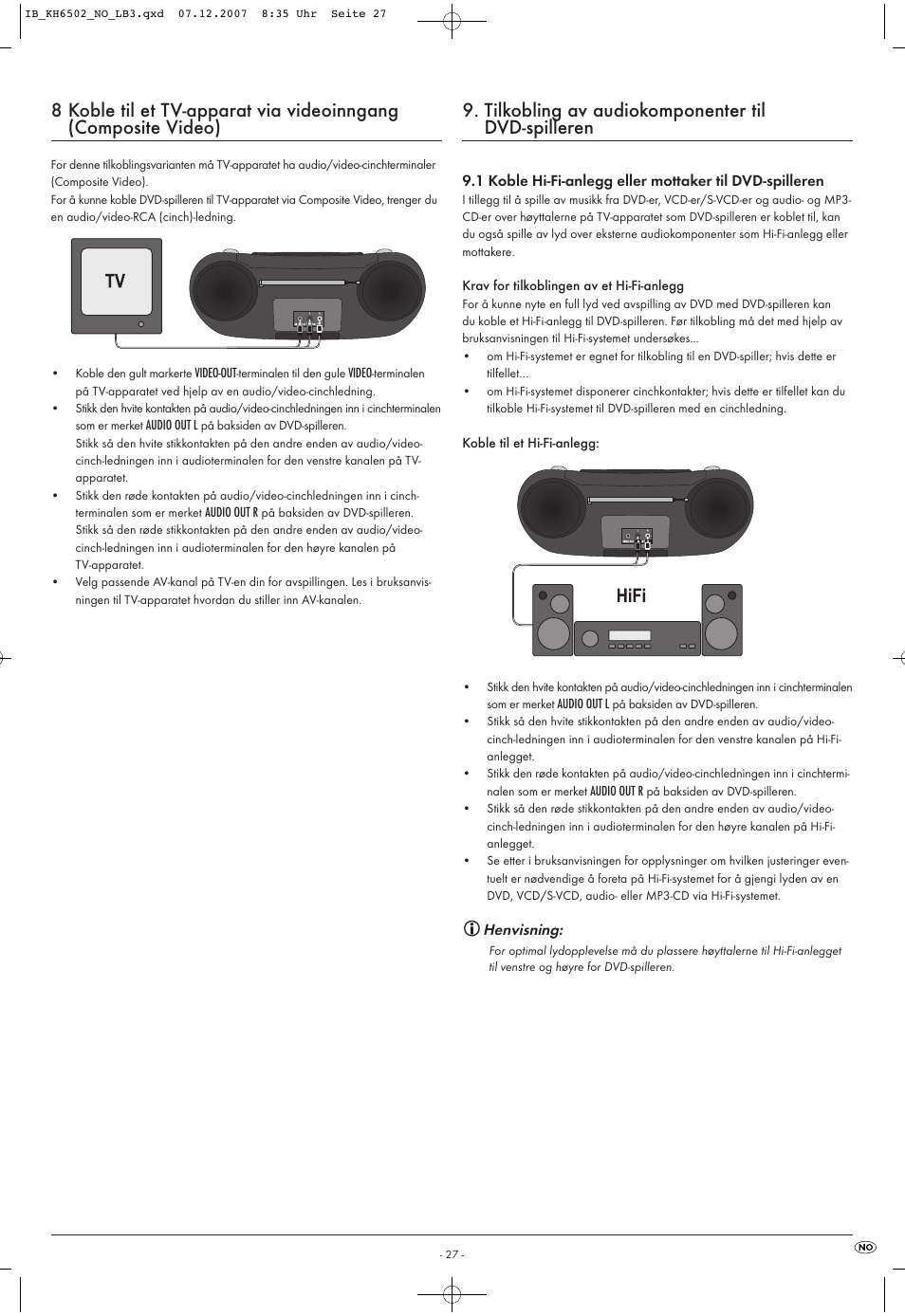 Tilkobling av audiokomponenter til dvd-spilleren | Kompernass KH 6502 User Manual | Page 29 / 46
