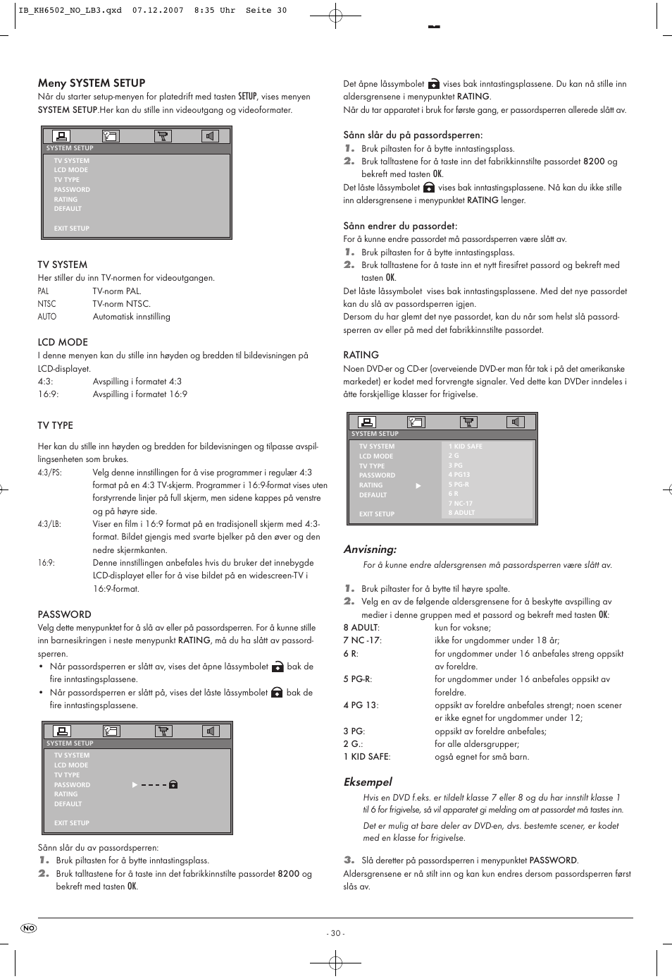 Anvisning, Eksempel | Kompernass KH 6502 User Manual | Page 32 / 46