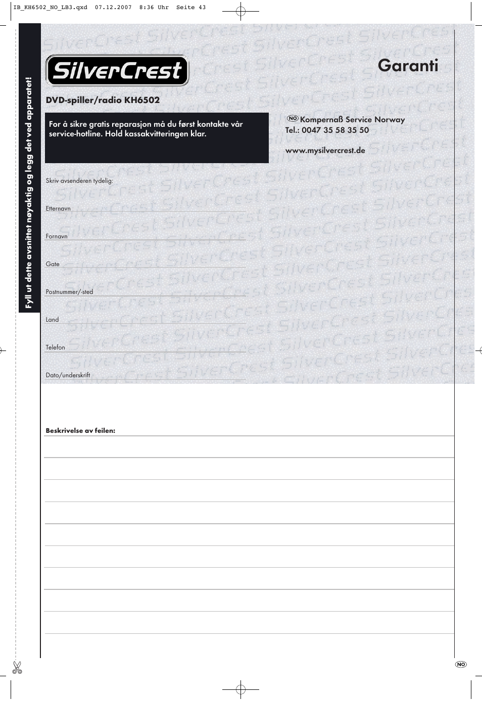 Garanti | Kompernass KH 6502 User Manual | Page 45 / 46