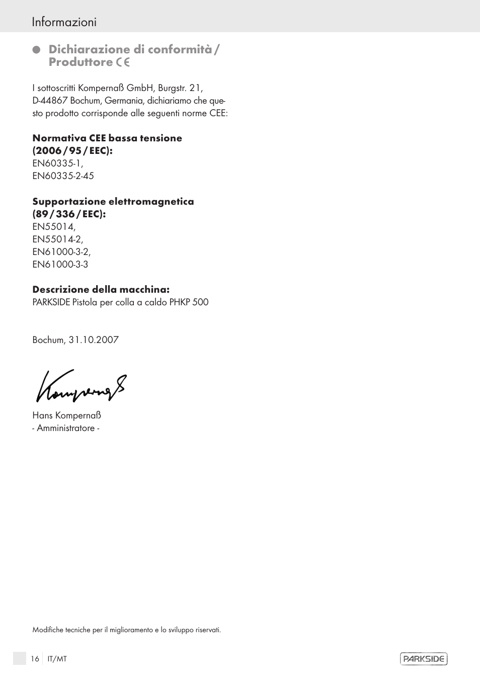 Informazioni, Dichiarazione di conformità / produttore | Kompernass KH 3119 User Manual | Page 14 / 26