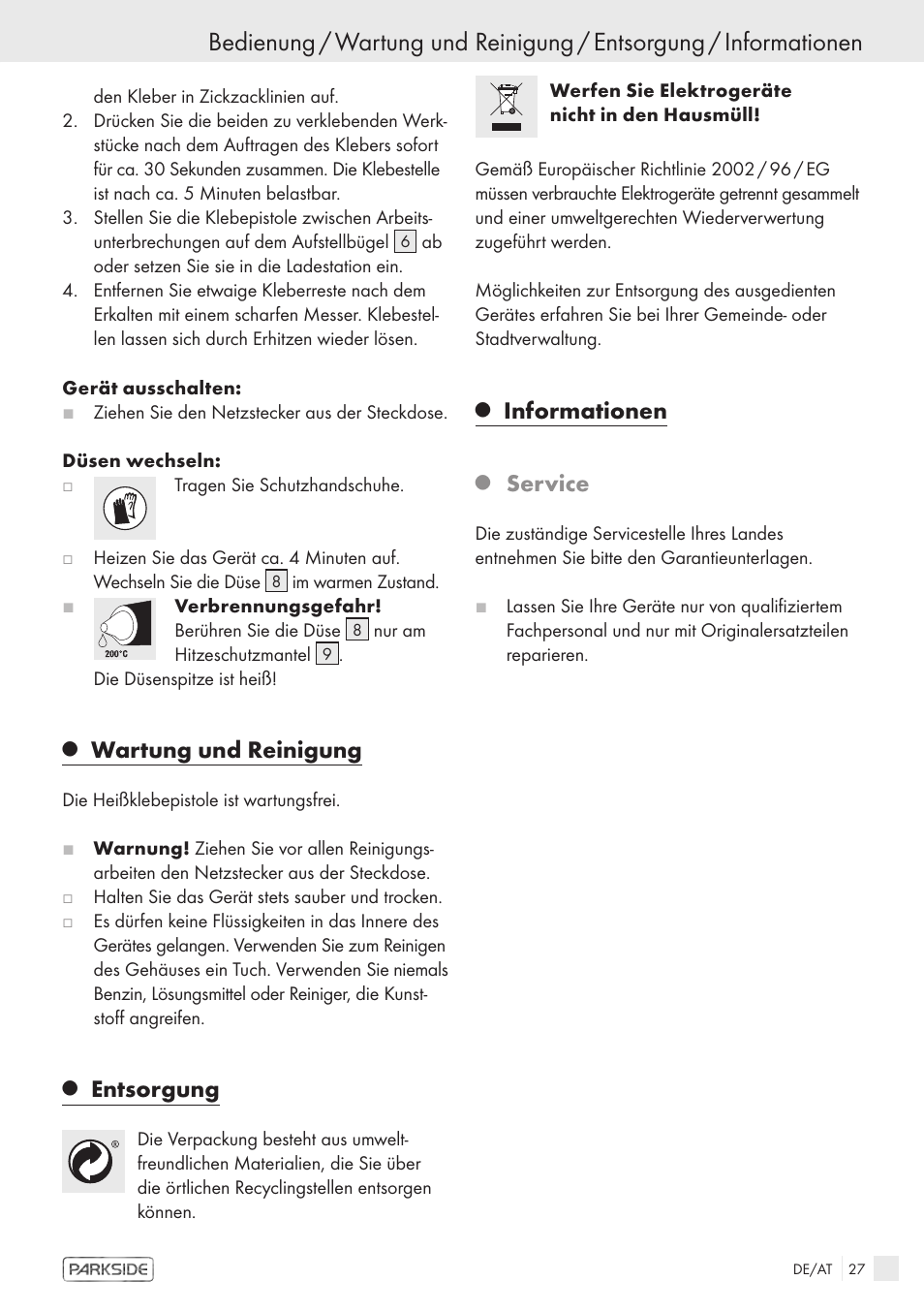 Wartung und reinigung, Entsorgung, Informationen | Service | Kompernass KH 3119 User Manual | Page 25 / 26