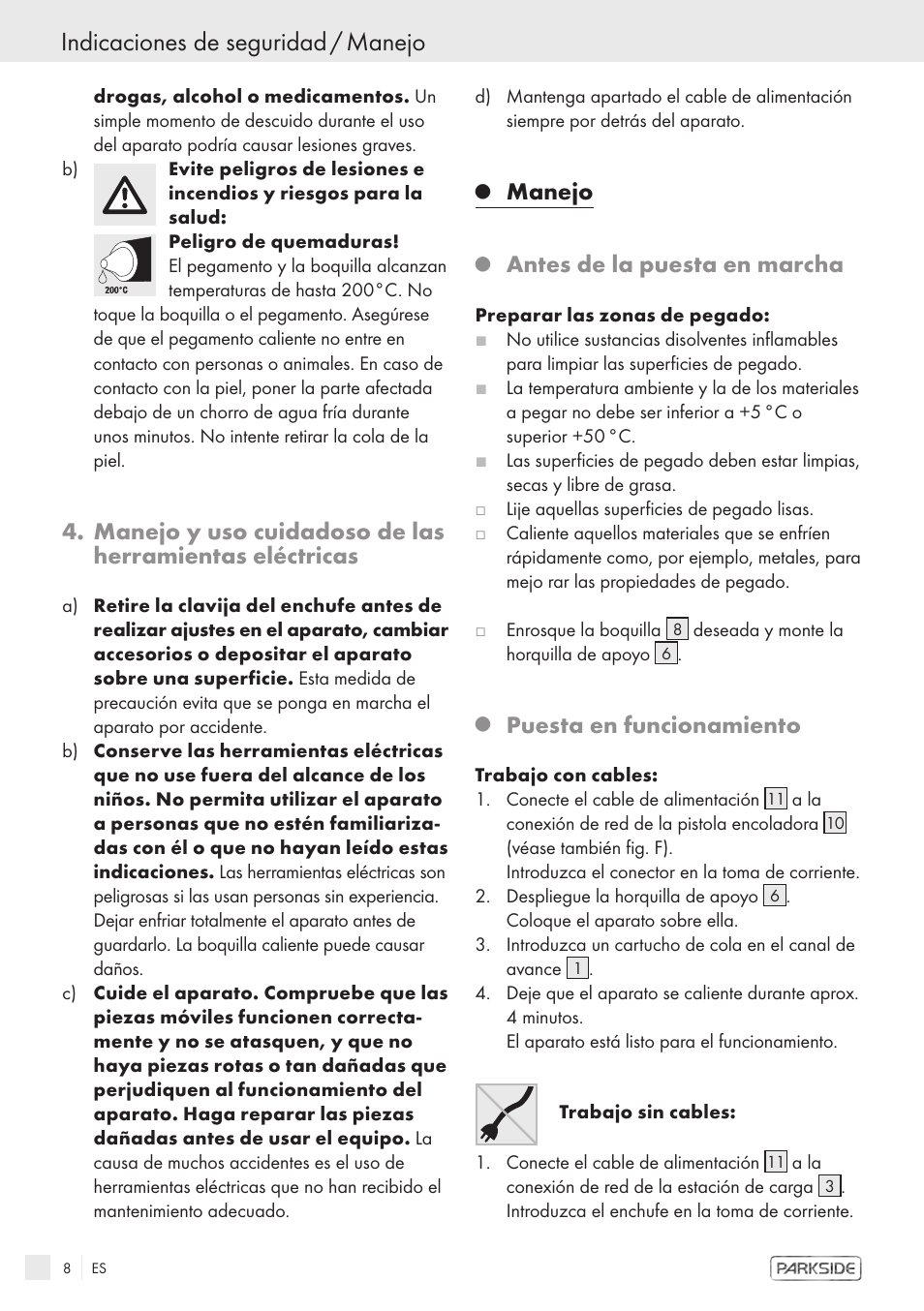 Indicaciones de seguridad / manejo, Manejo, Antes de la puesta en marcha | Puesta en funcionamiento | Kompernass KH 3119 User Manual | Page 6 / 26