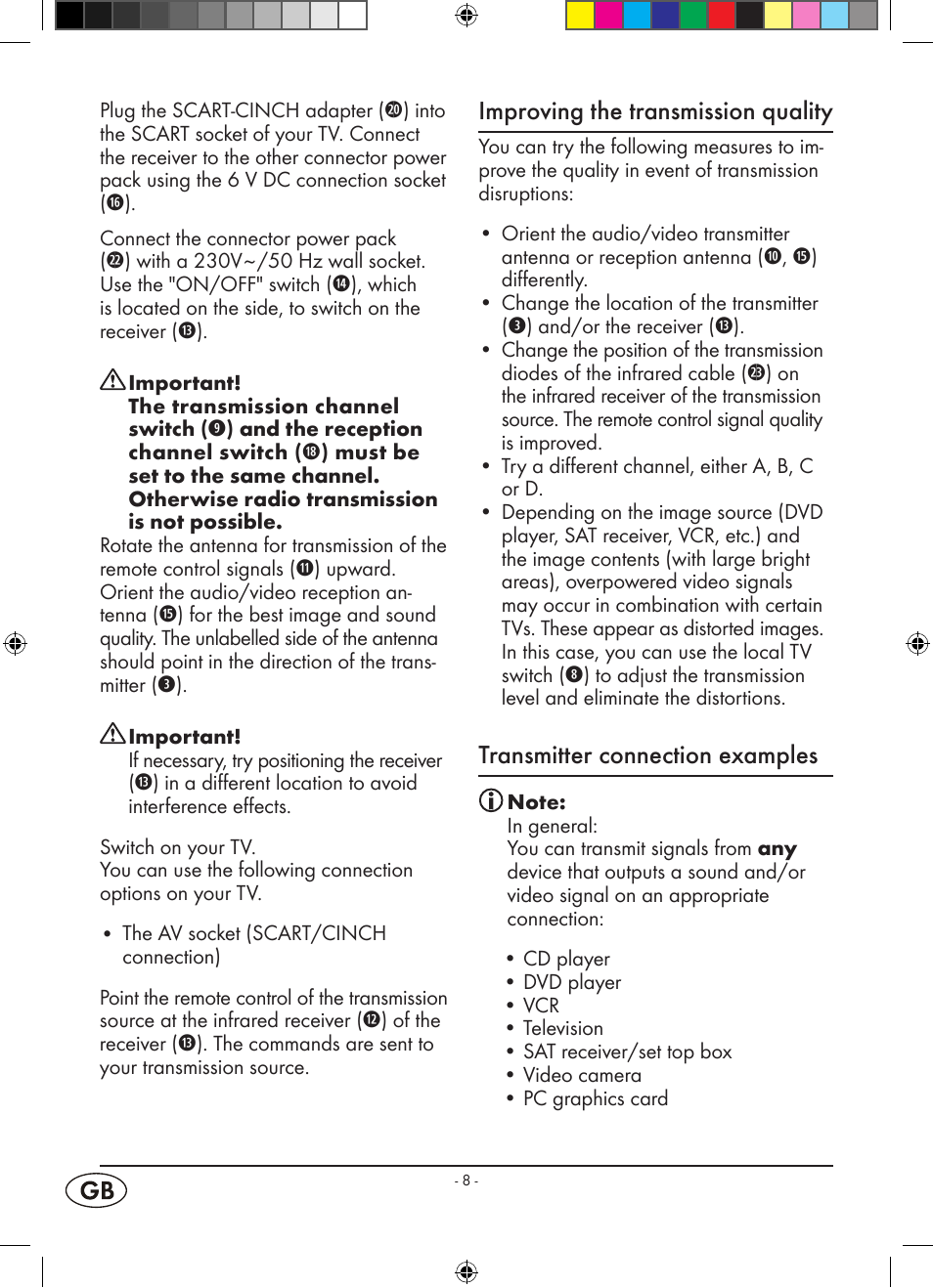 Improving the transmission quality, Transmitter connection examples | Kompernass WELLTECH WT 40458 User Manual | Page 10 / 26