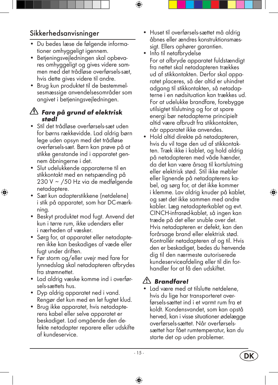 Sikkerhedsanvisninger | Kompernass WELLTECH WT 40458 User Manual | Page 17 / 26