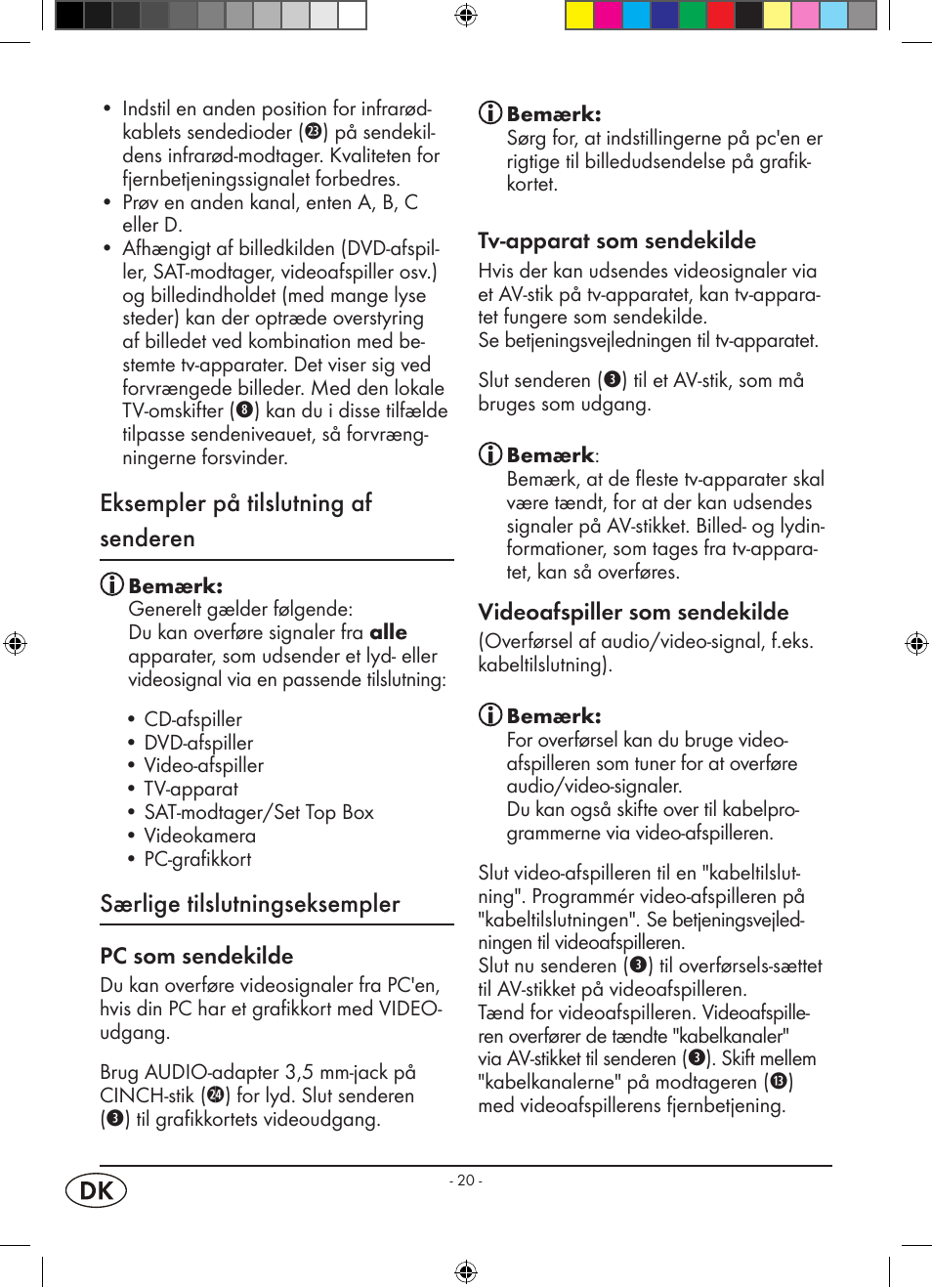 Eksempler på tilslutning af senderen, Særlige tilslutningseksempler | Kompernass WELLTECH WT 40458 User Manual | Page 22 / 26