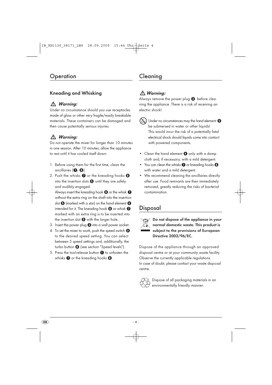Operation, Cleaning, Disposal | Kompernass KH 1136 User Manual | Page 6 / 7