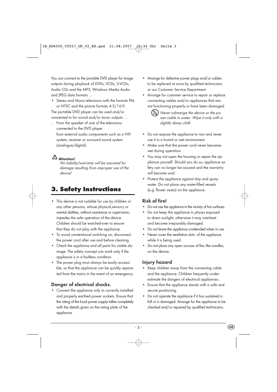 Safety instructions | Kompernass KH 6500 User Manual | Page 5 / 39
