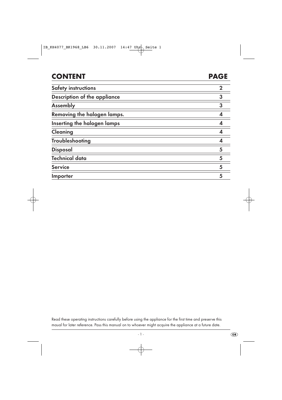 Content page | Kompernass KH4077-11/07-V1 User Manual | Page 7 / 11