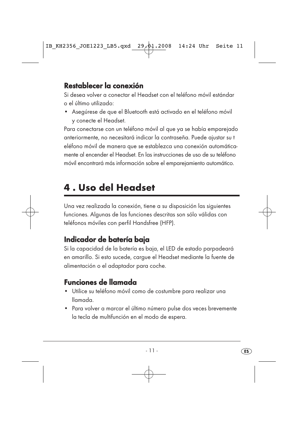 4 . uso del headset | Kompernass KH 2356 User Manual | Page 13 / 68