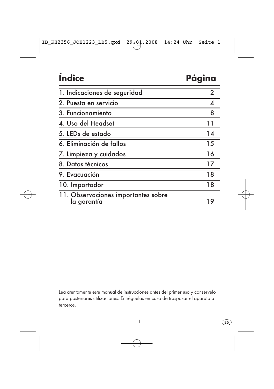 Índice página | Kompernass KH 2356 User Manual | Page 3 / 68