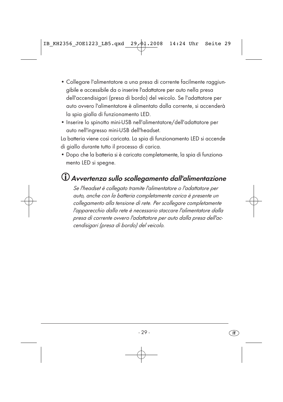 Avvertenza sullo scollegamento dall'alimentazione | Kompernass KH 2356 User Manual | Page 31 / 68