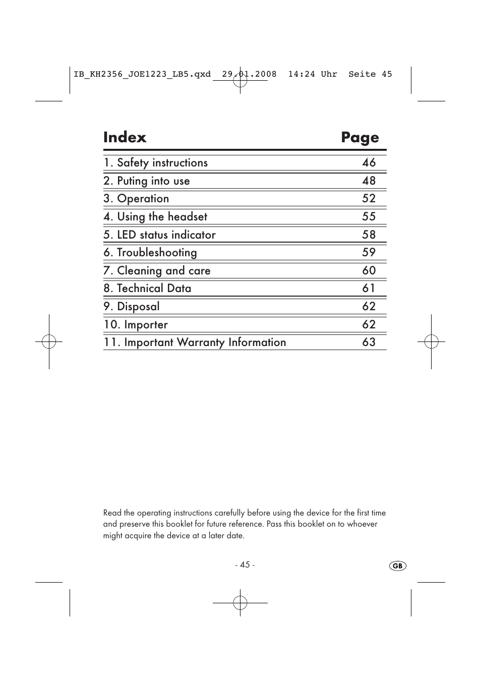 Index page | Kompernass KH 2356 User Manual | Page 47 / 68