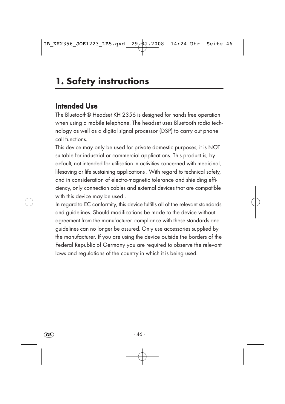 Safety instructions | Kompernass KH 2356 User Manual | Page 48 / 68