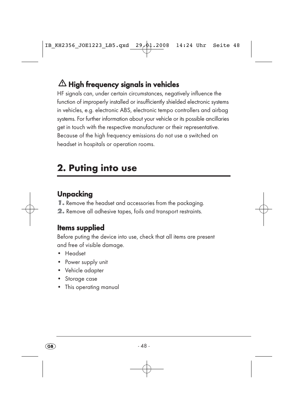 Puting into use | Kompernass KH 2356 User Manual | Page 50 / 68