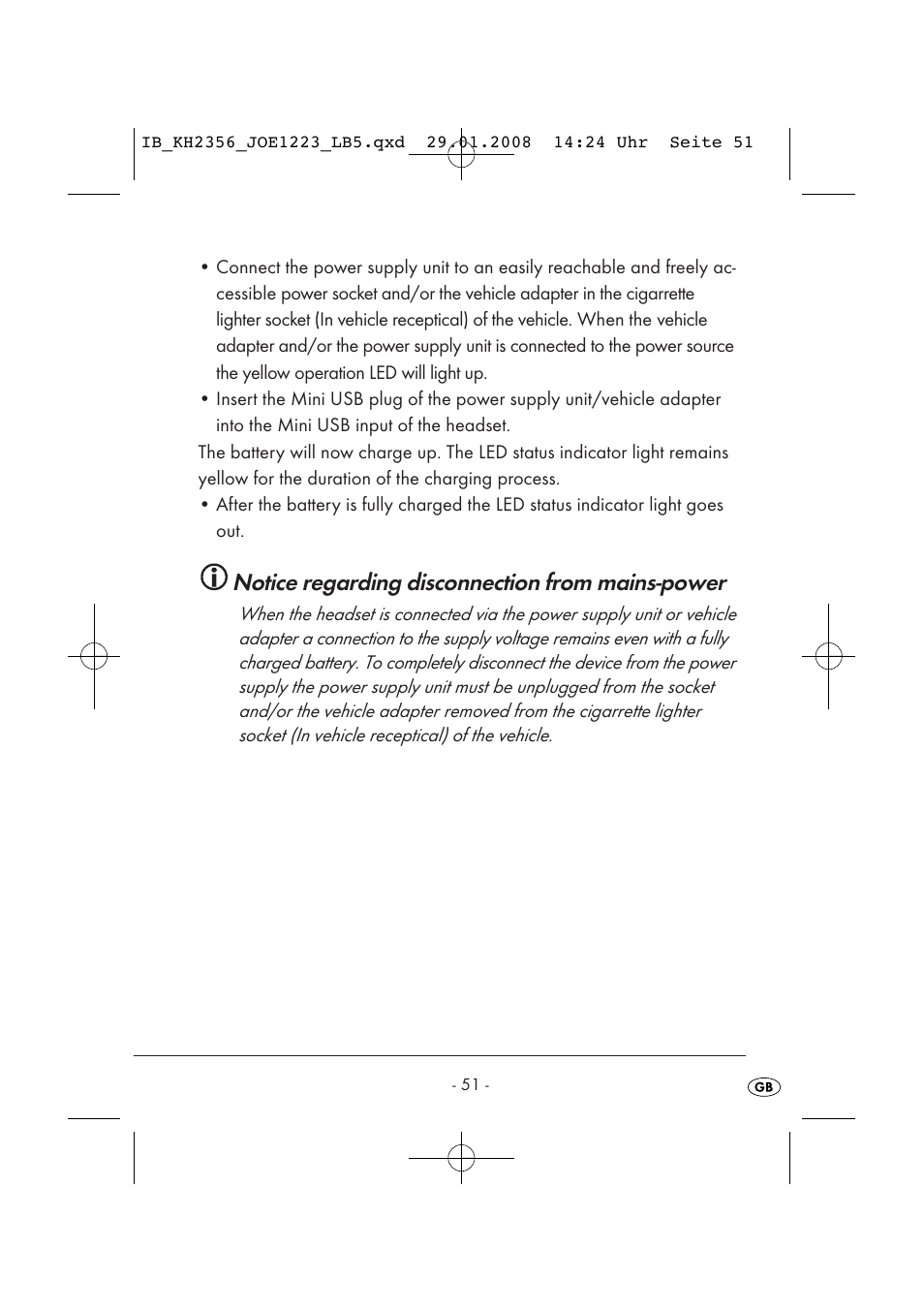 Notice regarding disconnection from mains-power | Kompernass KH 2356 User Manual | Page 53 / 68