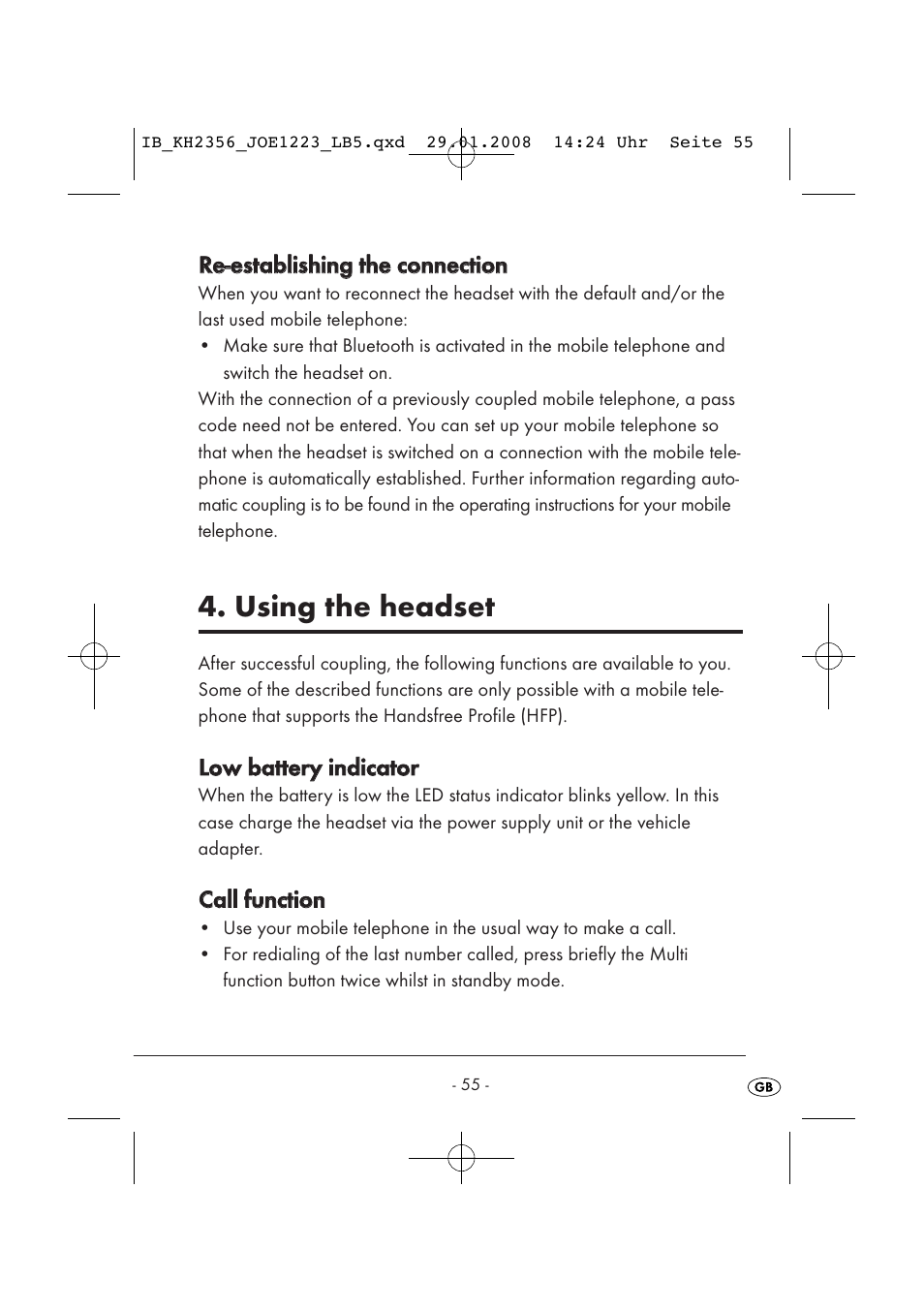 Using the headset | Kompernass KH 2356 User Manual | Page 57 / 68