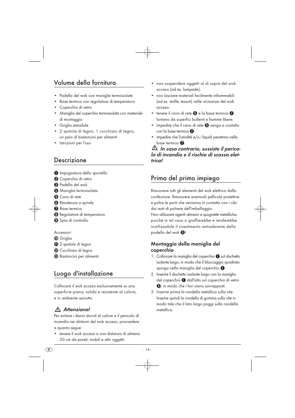 Volume della fornitura, Descrizione, Luogo d'installazione | Prima del primo impiego | Kompernass KH1099-04/08-V2 User Manual | Page 18 / 50