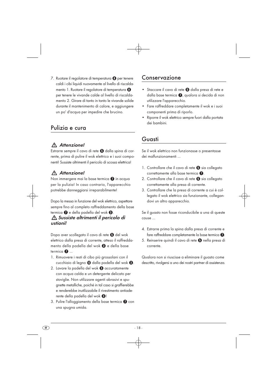 Pulizia e cura, Conservazione, Guasti | Kompernass KH1099-04/08-V2 User Manual | Page 20 / 50