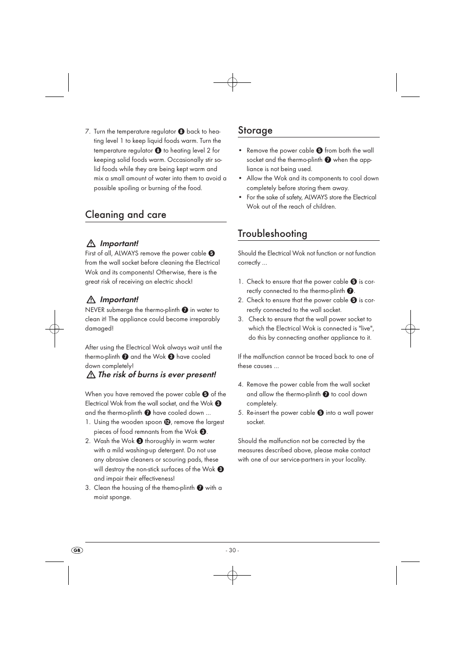 Cleaning and care, Storage, Troubleshooting | Kompernass KH1099-04/08-V2 User Manual | Page 32 / 50