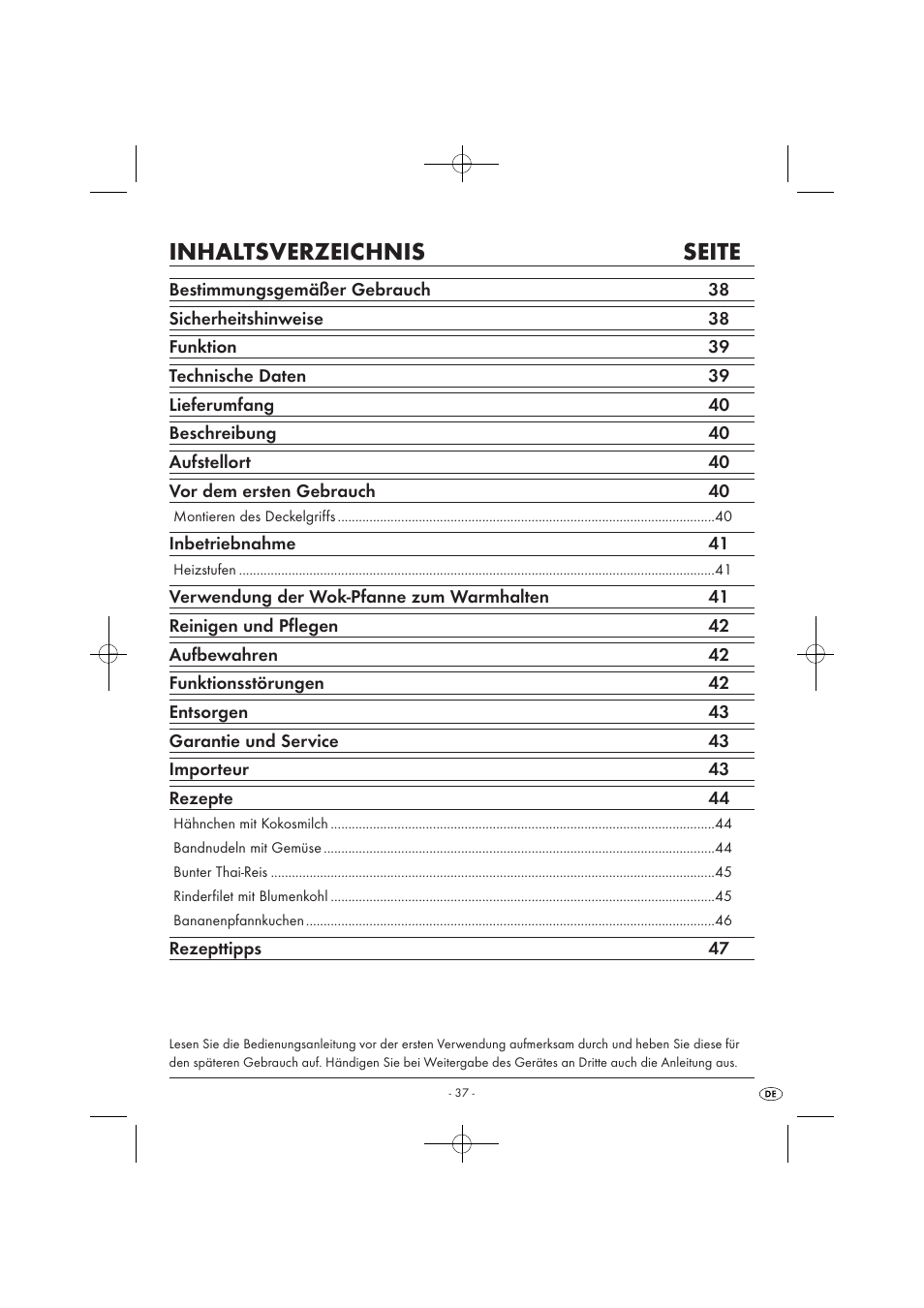 Inhaltsverzeichnis seite | Kompernass KH1099-04/08-V2 User Manual | Page 39 / 50