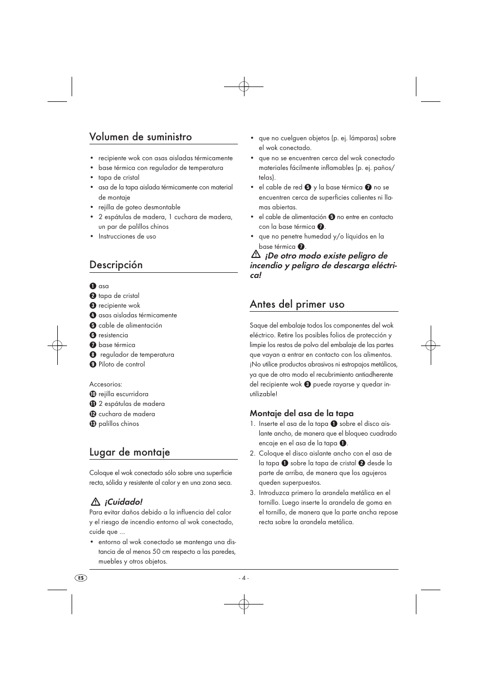 Volumen de suministro, Descripción, Lugar de montaje | Antes del primer uso | Kompernass KH1099-04/08-V2 User Manual | Page 6 / 50