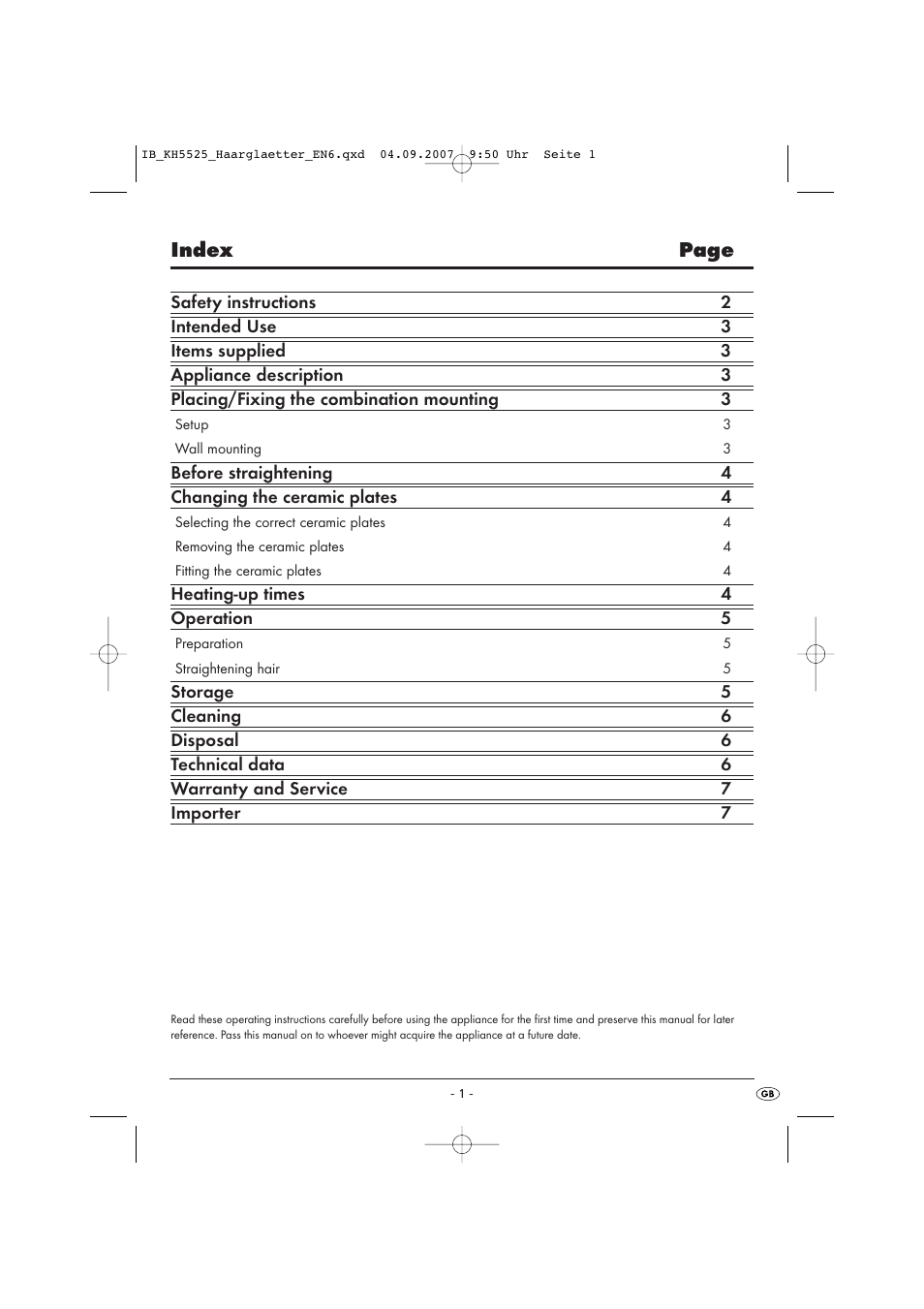 Index page | Kompernass KH 5525 User Manual | Page 3 / 10