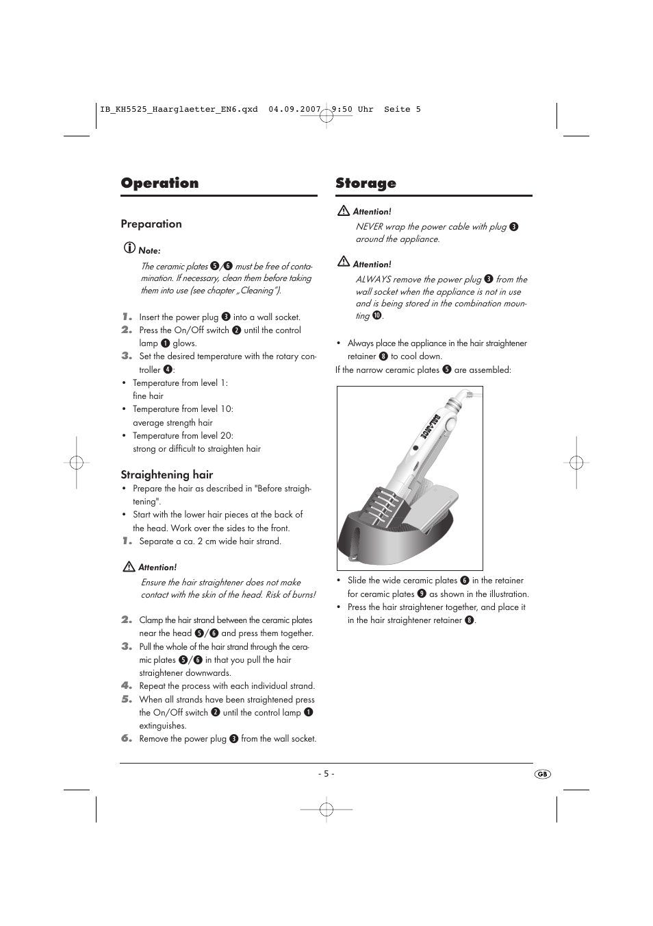 Operation, Storage | Kompernass KH 5525 User Manual | Page 7 / 10