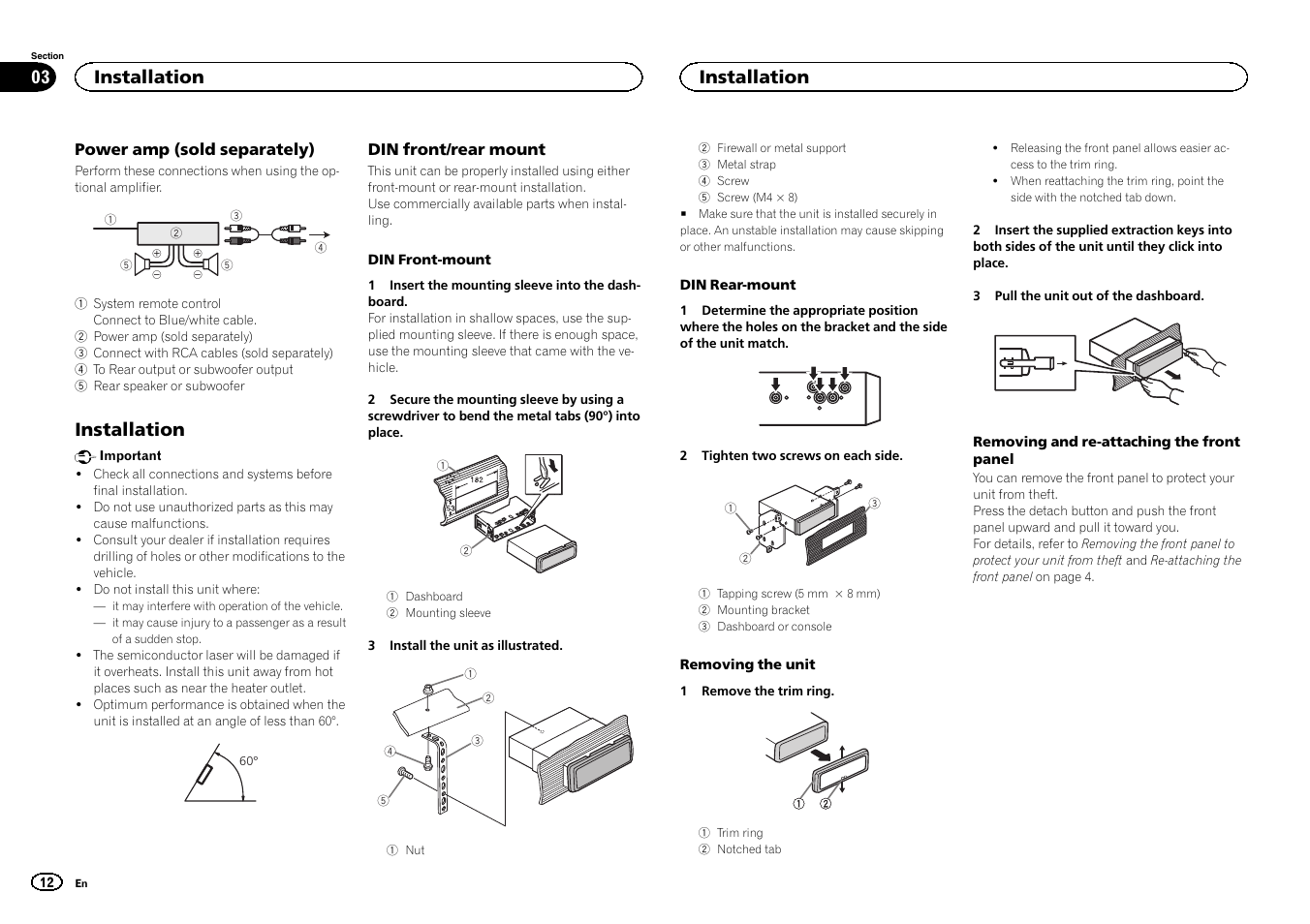 Installation | Pioneer DEH-2400UB  EU User Manual | Page 12 / 132