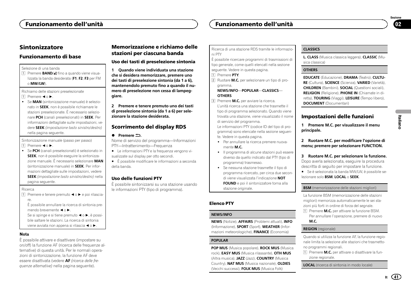 Sintonizzatore, Funzionamento dell ’unità | Pioneer DEH-2400UB  EU User Manual | Page 41 / 132