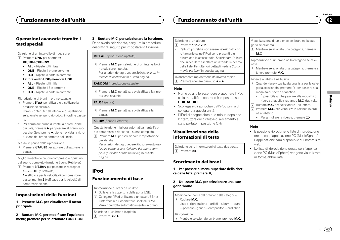 Ipod, Funzionamento dell ’unità | Pioneer DEH-2400UB  EU User Manual | Page 43 / 132