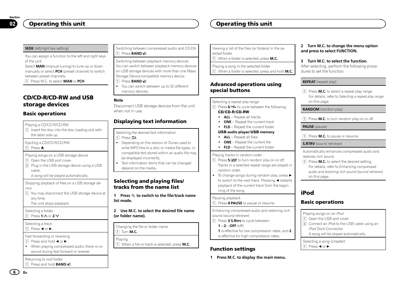 Seek (left/right, Seek, Cd/cd-r/cd-rw and usb storage devices | Ipod, Operating this unit | Pioneer DEH-2400UB  EU User Manual | Page 6 / 132