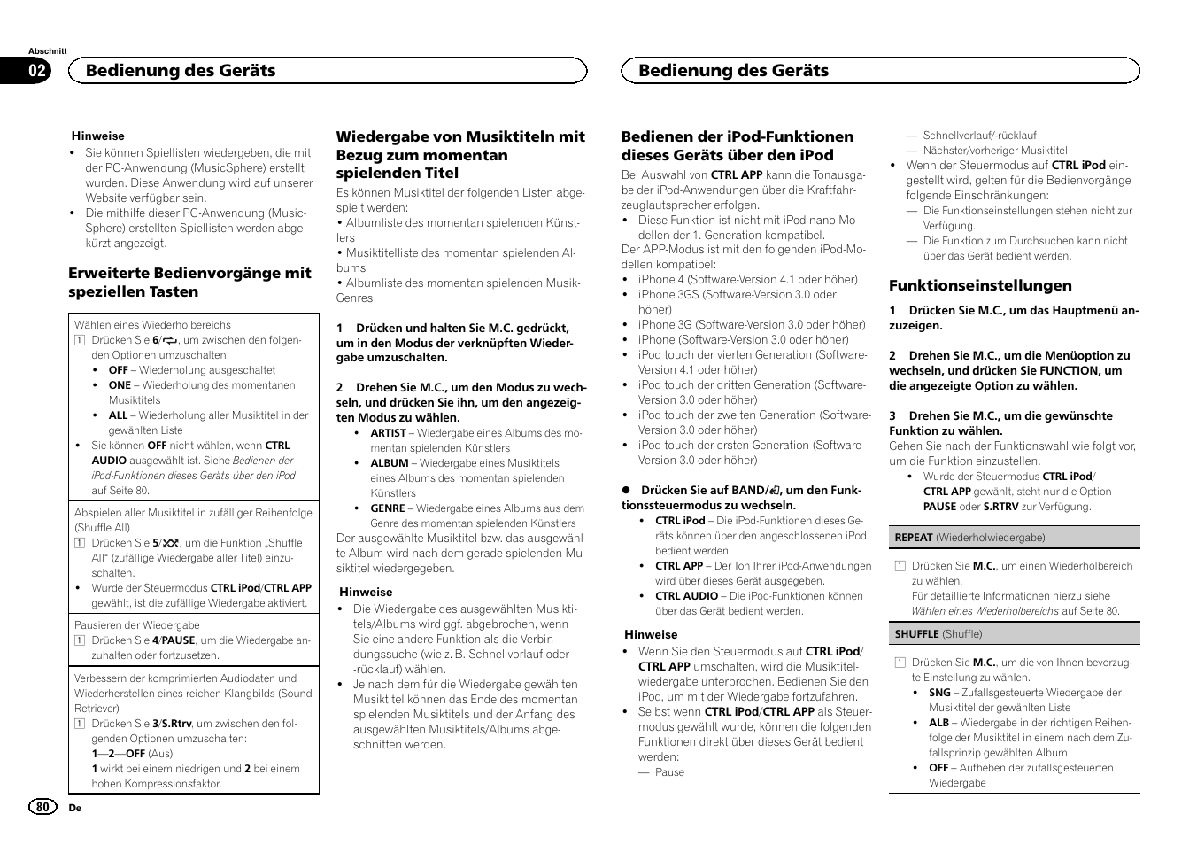 Bedienung des geräts | Pioneer DEH-2400UB  EU User Manual | Page 80 / 132