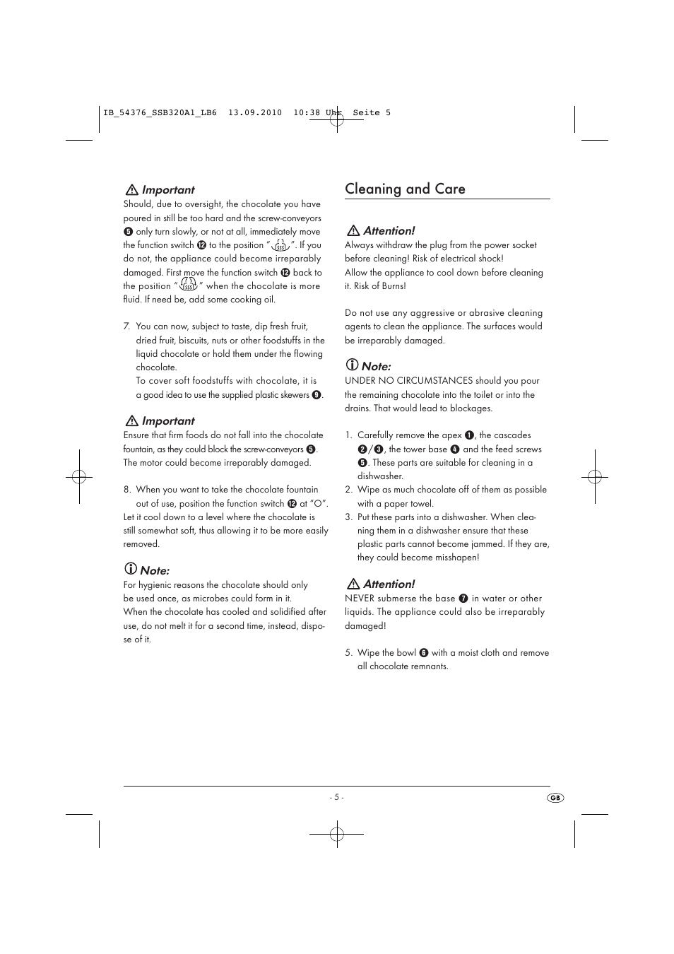 Cleaning and care | Kompernass SSB320A1 User Manual | Page 7 / 8