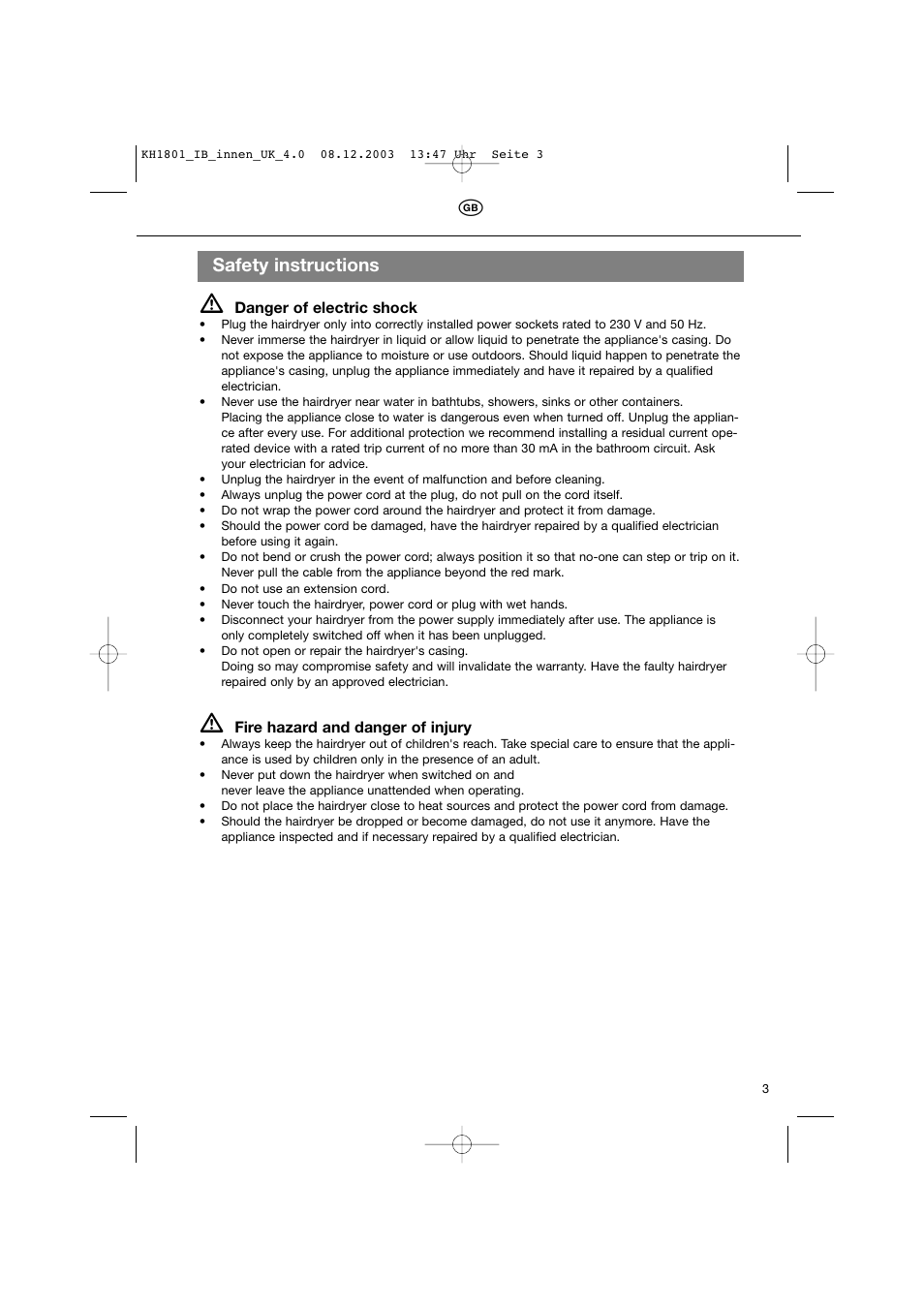 Safety instructions | Kompernass KH 1801 User Manual | Page 3 / 7