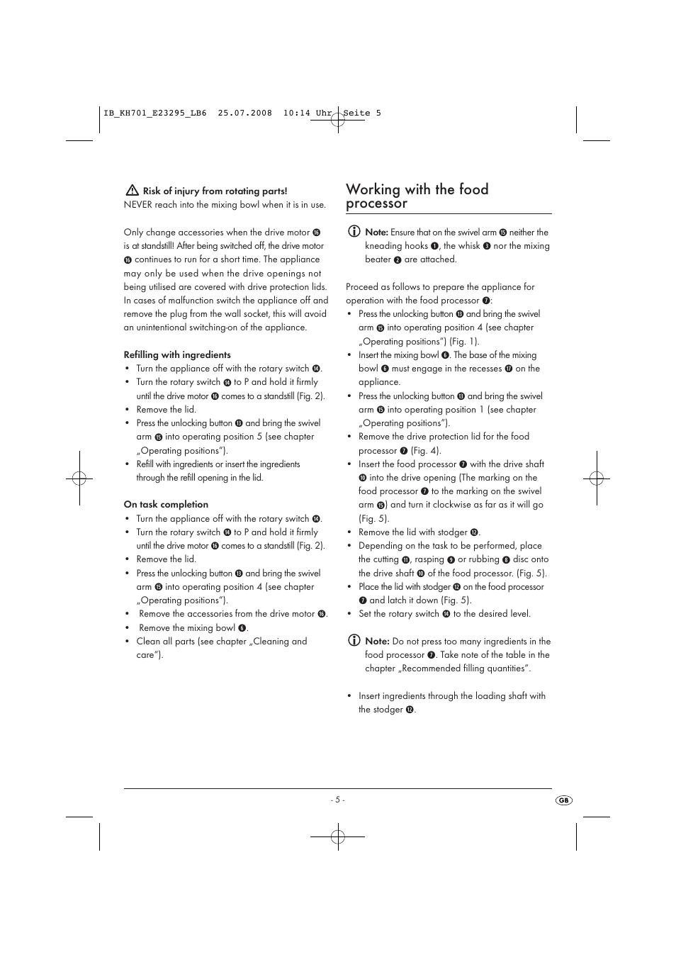 Working with the food processor | Kompernass KH701-07/08-V1 User Manual | Page 7 / 11