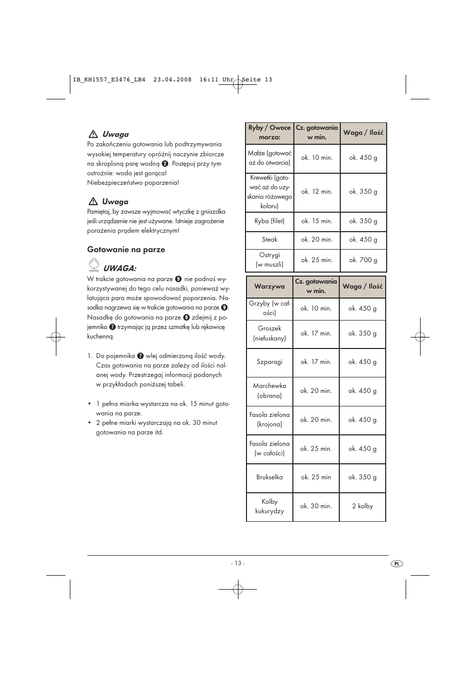 Uwaga | Kompernass KH 1557 User Manual | Page 15 / 65