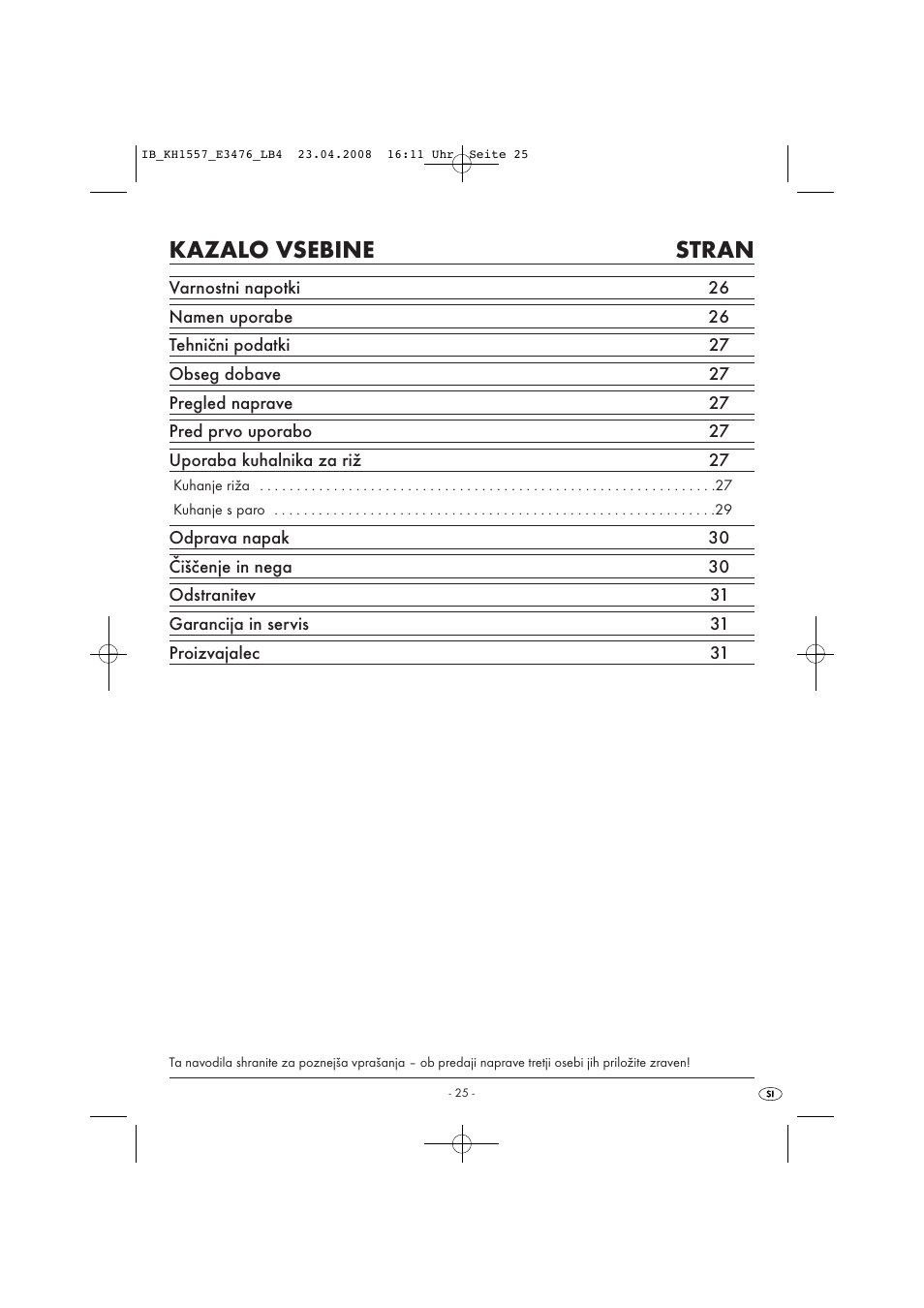 Kazalo vsebine stran | Kompernass KH 1557 User Manual | Page 27 / 65