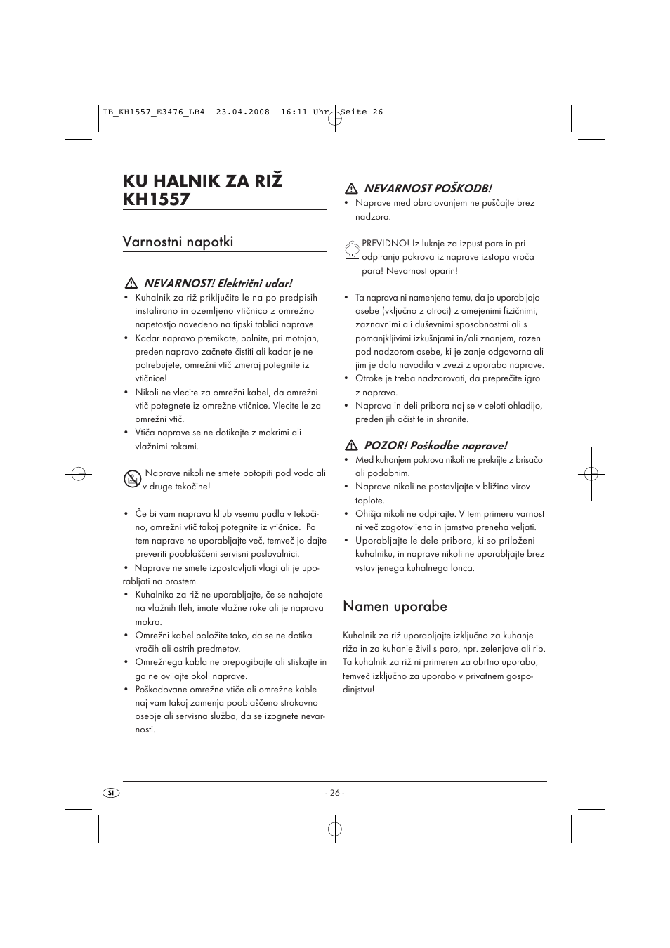 Ku halnik za riž kh1557, Varnostni napotki, Namen uporabe | Kompernass KH 1557 User Manual | Page 28 / 65