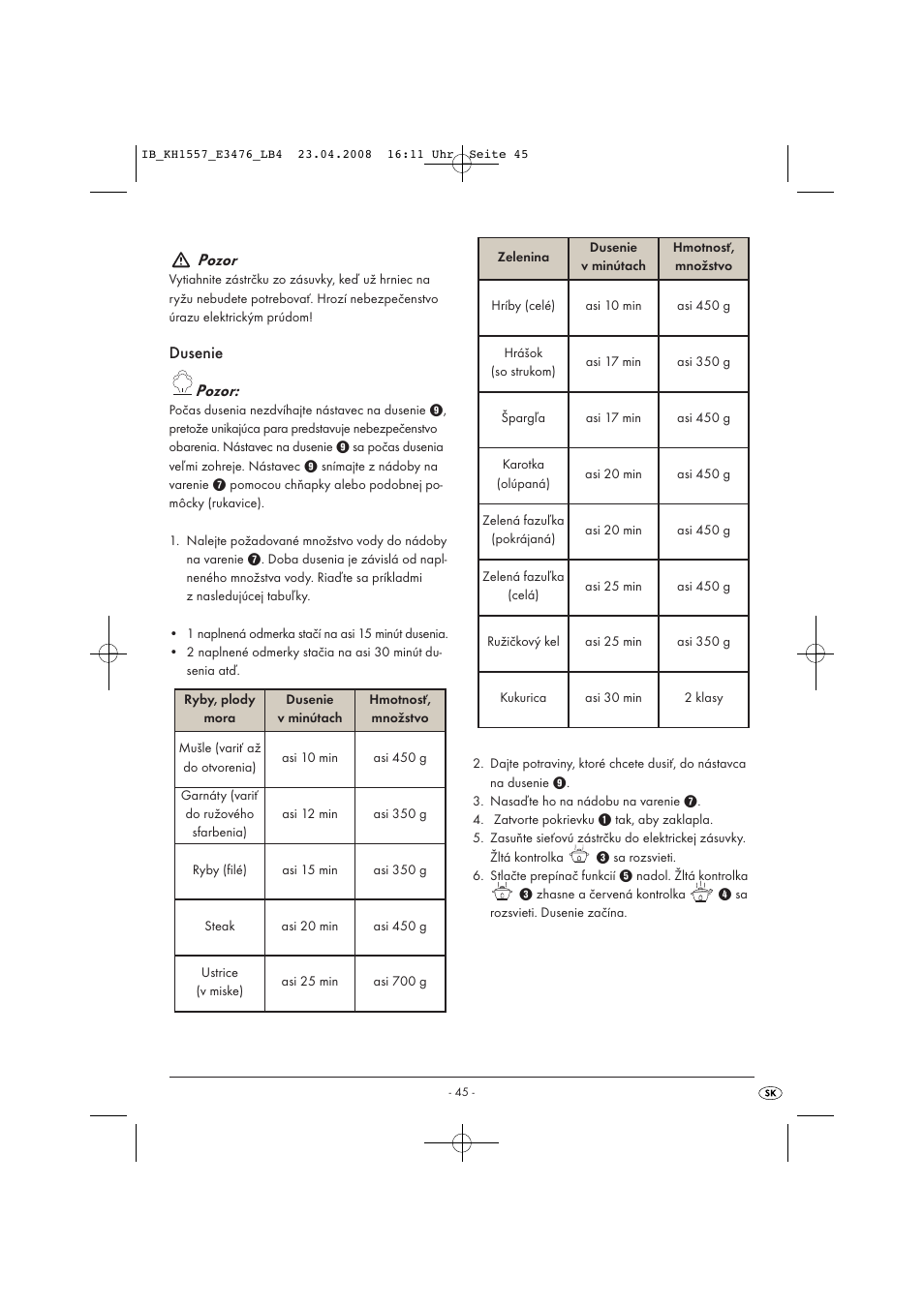 Pozor | Kompernass KH 1557 User Manual | Page 47 / 65