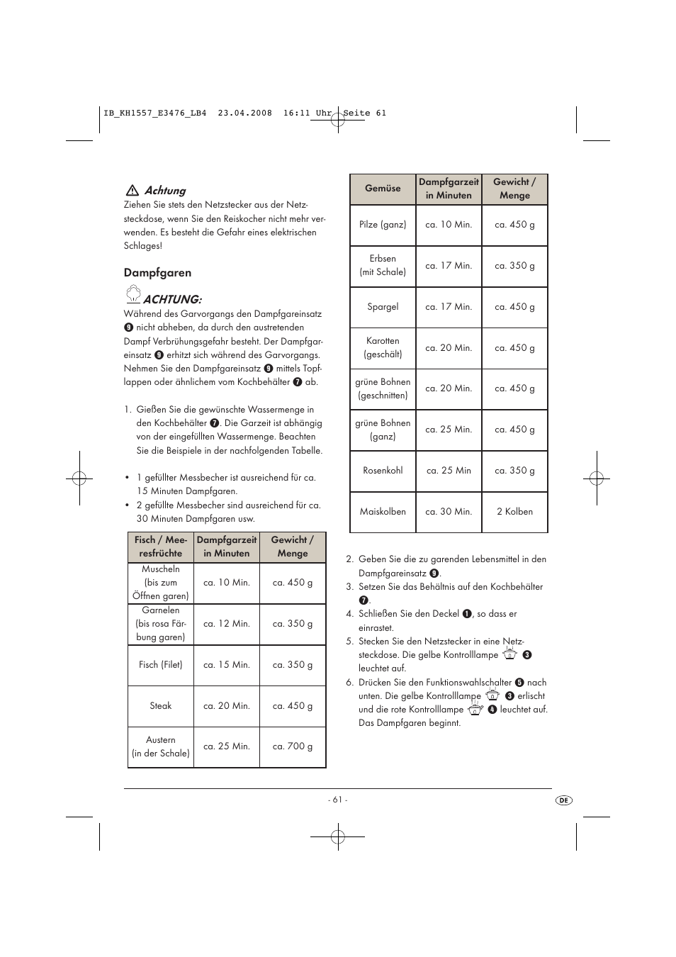 Achtung | Kompernass KH 1557 User Manual | Page 63 / 65