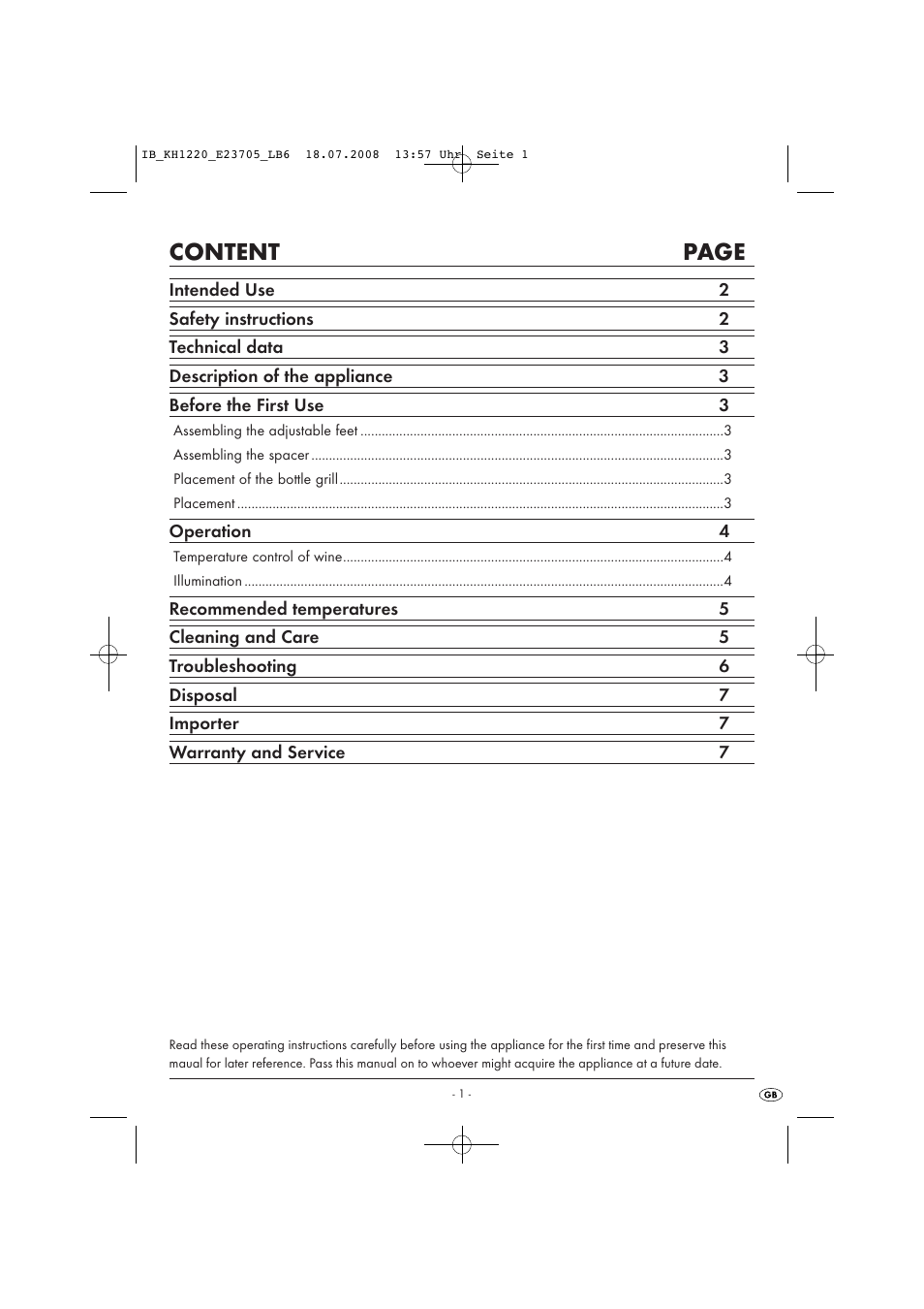Content page | Kompernass KH1220 User Manual | Page 7 / 13