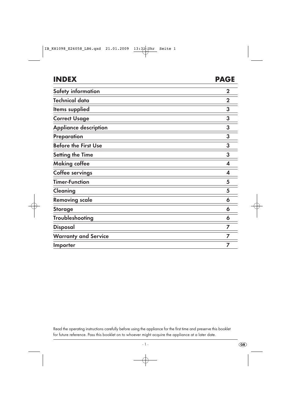 Index page | Kompernass KH 1098 User Manual | Page 3 / 9