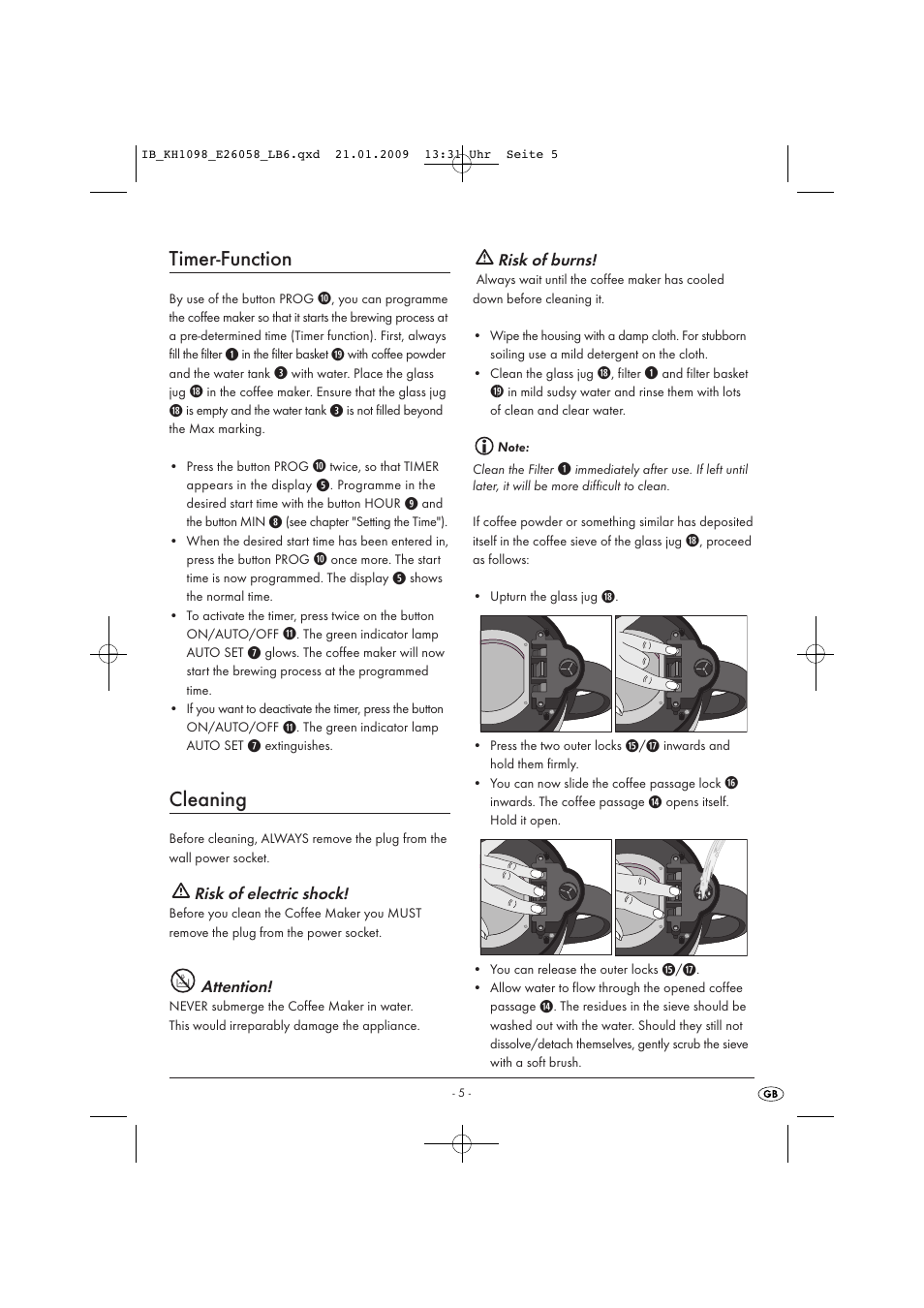 Timer-function, Cleaning | Kompernass KH 1098 User Manual | Page 7 / 9