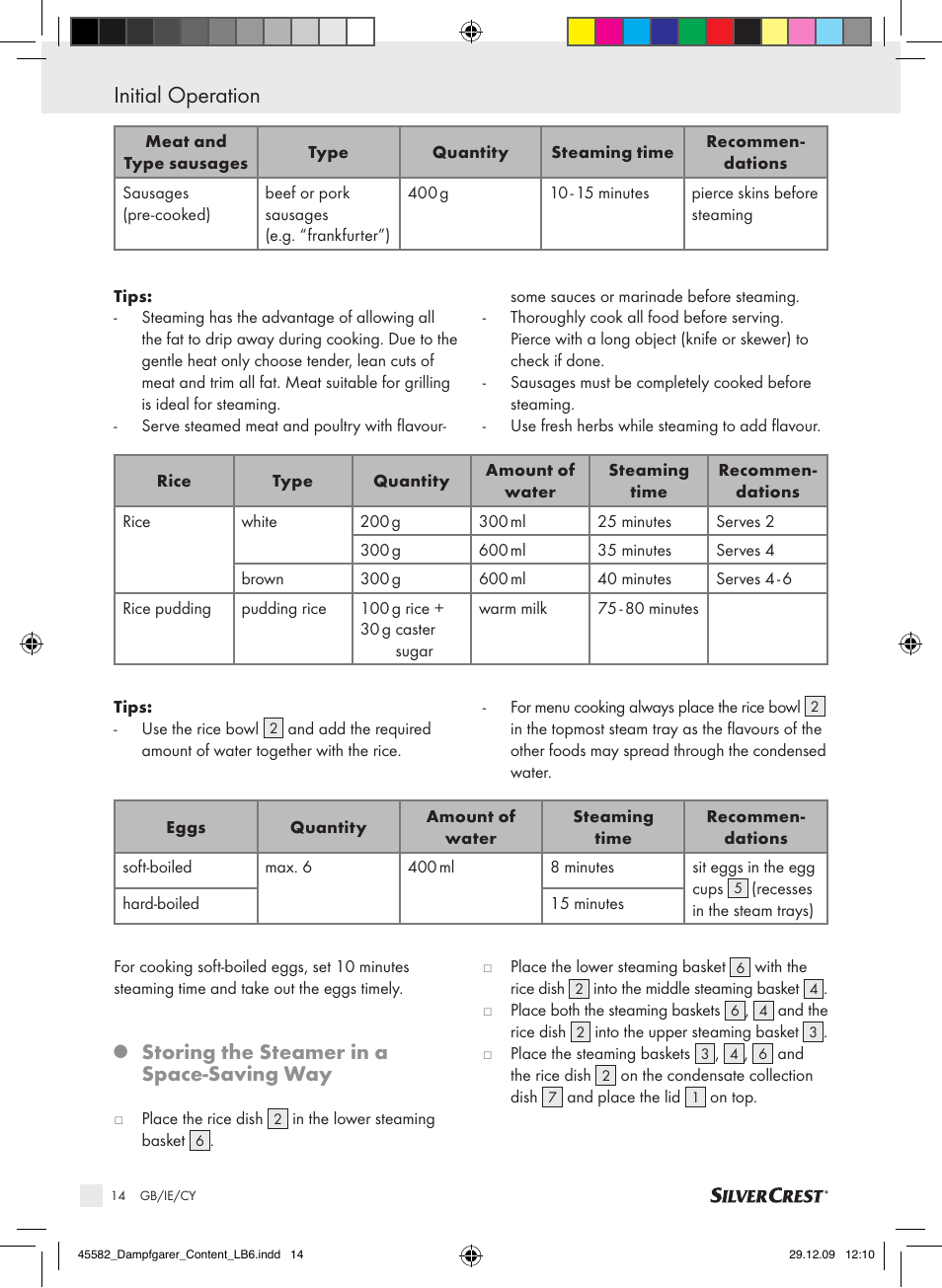 Initial operation, Storing the steamer in a space-saving way | Kompernass KH 1560 User Manual | Page 12 / 14