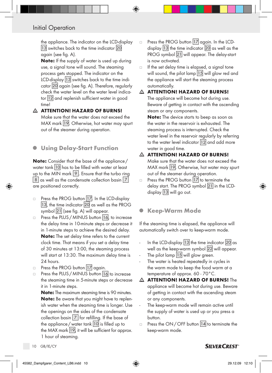 Initial operation, Using delay-start function, Keep-warm mode | Kompernass KH 1560 User Manual | Page 8 / 14